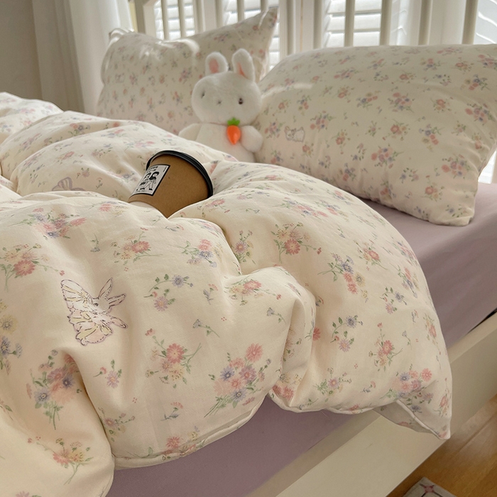 91家纺网 家纺一手货源 找家纺 瑞莱 2025夏季新款全棉纯棉有氧双层纱四件套 萝莉兔