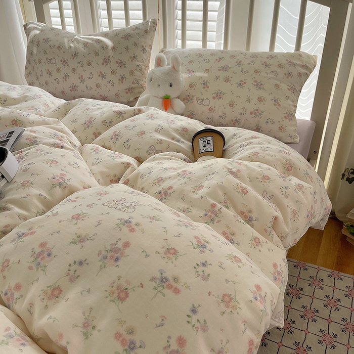 91家纺网 家纺一手货源 找家纺 瑞莱 2025夏季新款全棉纯棉有氧双层纱四件套 萝莉兔