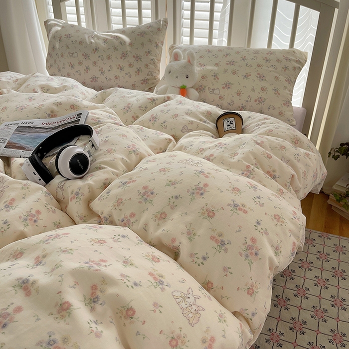 91家纺网 家纺一手货源 找家纺 瑞莱 2025夏季新款全棉纯棉有氧双层纱四件套 萝莉兔