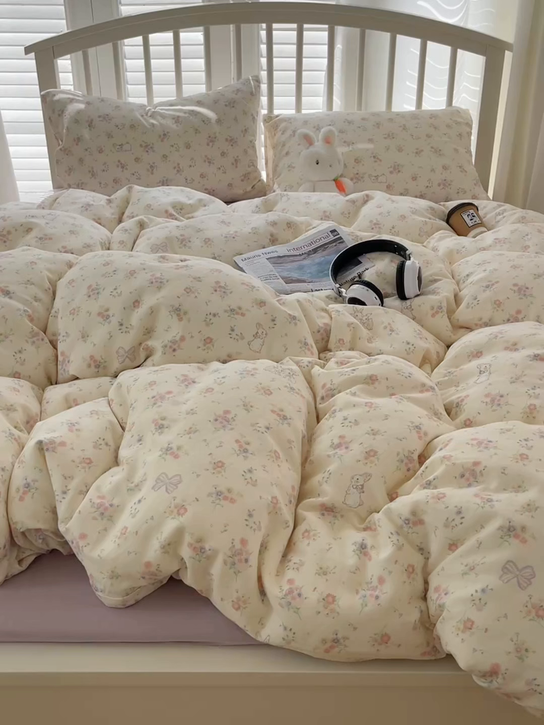 91家纺网 家纺一手货源 找家纺 瑞莱 2025夏季新款全棉纯棉有氧双层纱四件套 萝莉兔