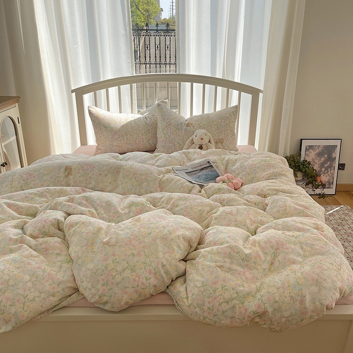 91家纺网 家纺一手货源 找家纺 瑞莱 2025夏季新款全棉纯棉有氧双层纱四件套 梦幻花园兔