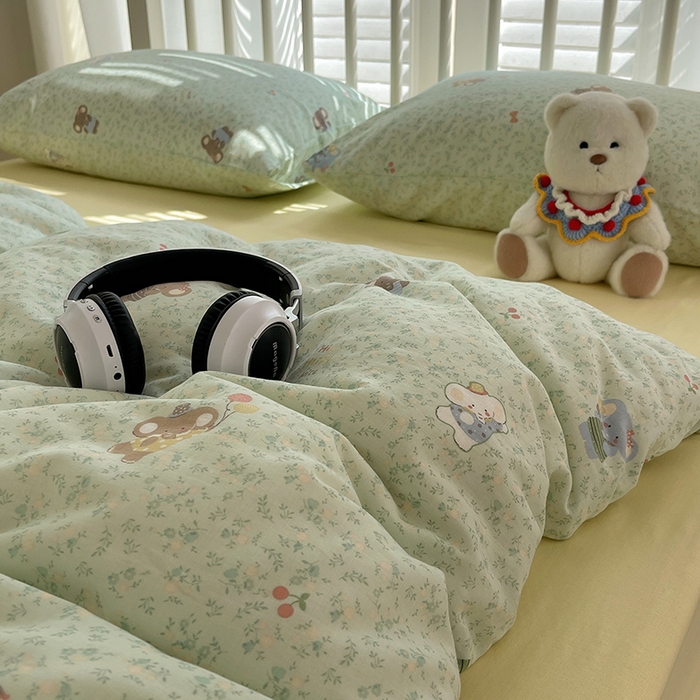 91家纺网 家纺一手货源 找家纺 瑞莱 2025夏季新款全棉纯棉有氧双层纱四件套 少女象（绿）