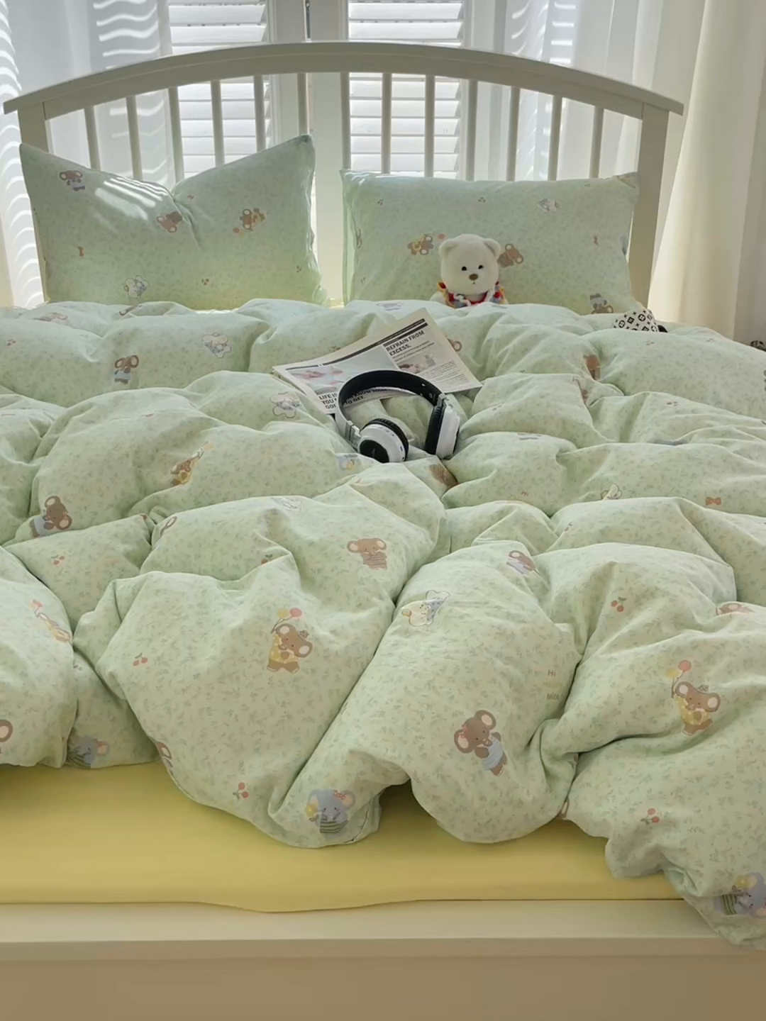 91家纺网 家纺一手货源 找家纺 瑞莱 2025夏季新款全棉纯棉有氧双层纱四件套 少女象（绿）