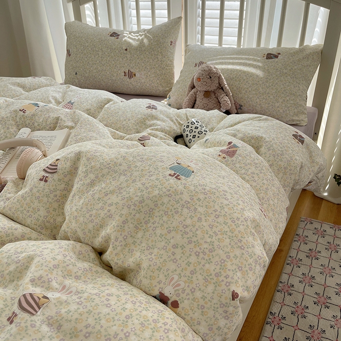 91家纺网 家纺一手货源 找家纺 瑞莱 2025夏季新款全棉纯棉有氧双层纱四件套 原宿小兔