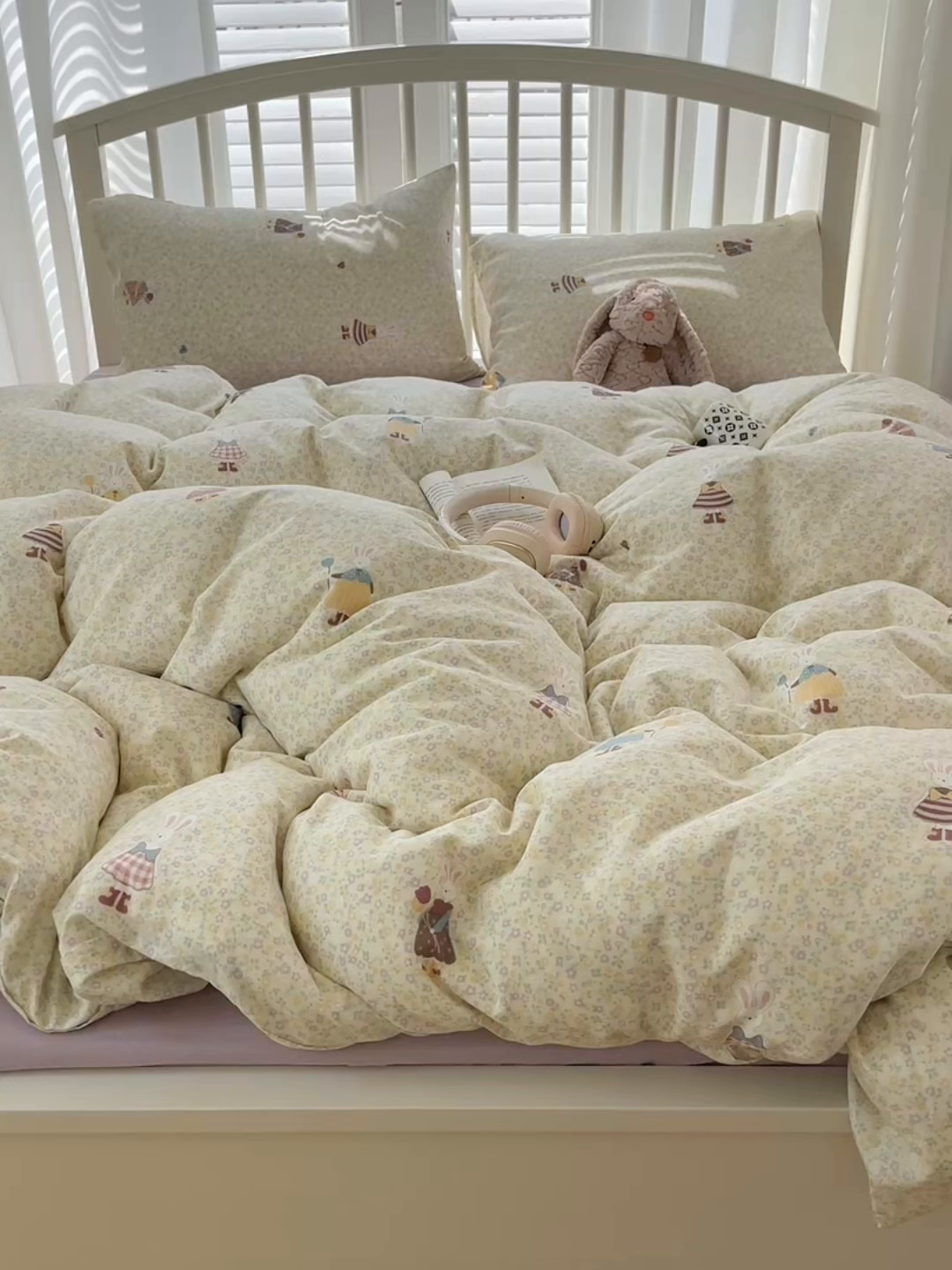 91家纺网 家纺一手货源 找家纺 瑞莱 2025夏季新款全棉纯棉有氧双层纱四件套 原宿小兔