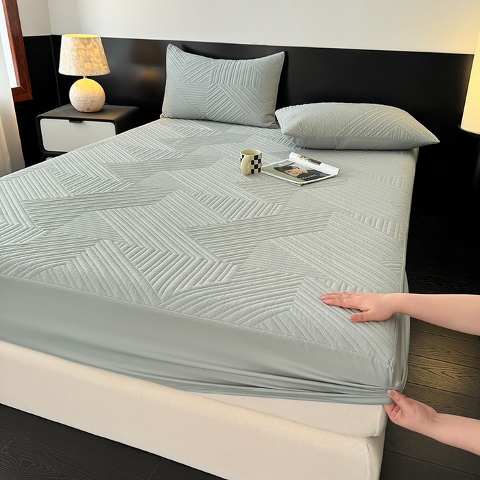 91家纺网 家纺一手货源 找家纺 （总）十一家居 2025新款A类防水夹棉亲肤水洗棉床笠床垫保护套—几何系列