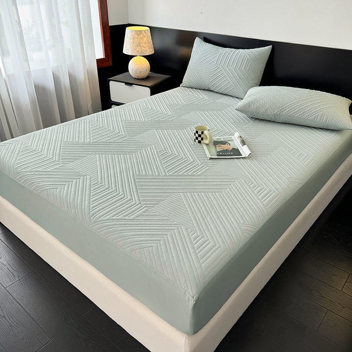 91家纺网 家纺一手货源 找家纺 （总）十一家居 2025新款A类防水夹棉亲肤水洗棉床笠床垫保护套—几何系列