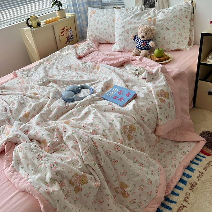 91家纺网 家纺一手货源 找家纺 原素 2025软乎乎的A类母婴级水洗棉夏凉被四件套 夏被-蜜糖莉娜