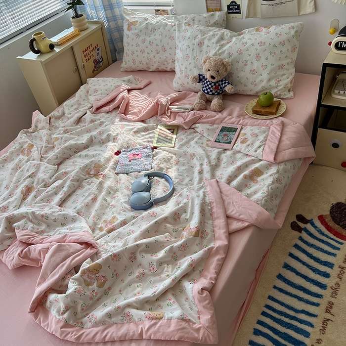 91家纺网 家纺一手货源 找家纺 原素 2025软乎乎的A类母婴级水洗棉夏凉被四件套 夏被-蜜糖莉娜