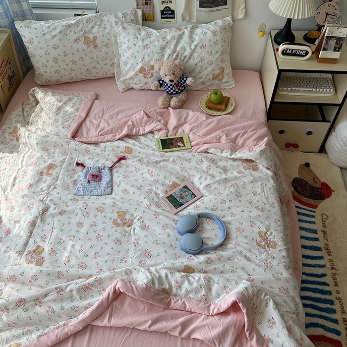 91家纺网 家纺一手货源 找家纺 原素 2025软乎乎的A类母婴级水洗棉夏凉被四件套 夏被-蜜糖莉娜