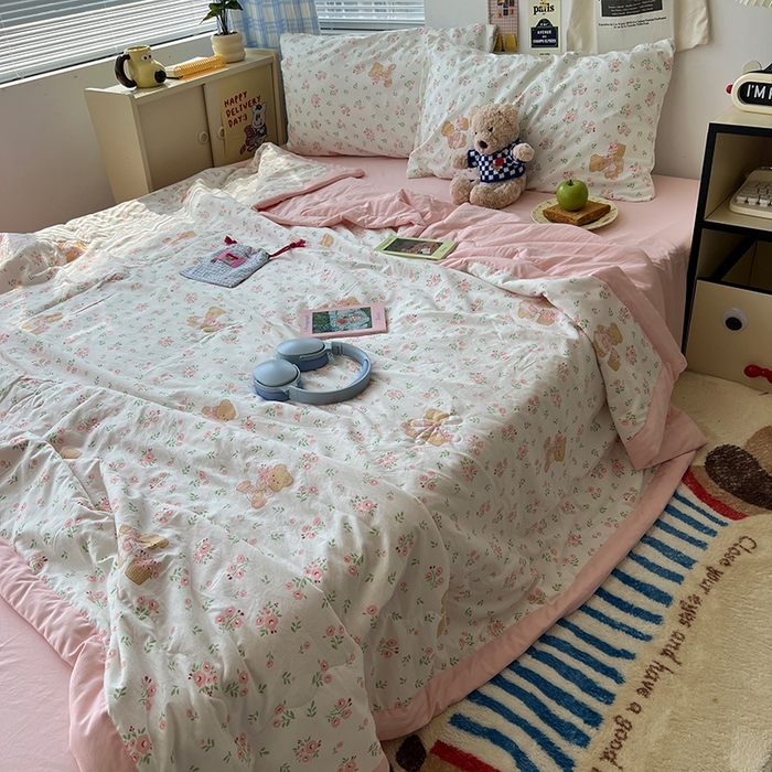 91家纺网 家纺一手货源 找家纺 原素 2025软乎乎的A类母婴级水洗棉夏凉被四件套 夏被-蜜糖莉娜