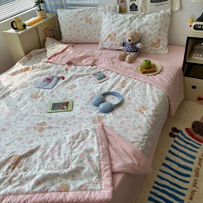 91家纺网 家纺一手货源 找家纺 原素 2025软乎乎的A类母婴级水洗棉夏凉被四件套 夏被-蜜糖莉娜