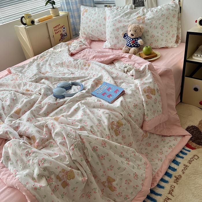 91家纺网 家纺一手货源 找家纺 原素 2025软乎乎的A类母婴级水洗棉夏凉被四件套 夏被-蜜糖莉娜