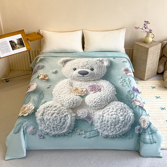 91家纺网 家纺一手货源 找家纺 归属 2025新款亲肤舒适5D大版数码印花冰淇淋夏被夏凉被空调被-系列二 毛绒熊