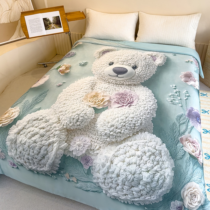 91家纺网 家纺一手货源 找家纺 归属 2025新款亲肤舒适5D大版数码印花冰淇淋夏被夏凉被空调被-系列二 毛绒熊