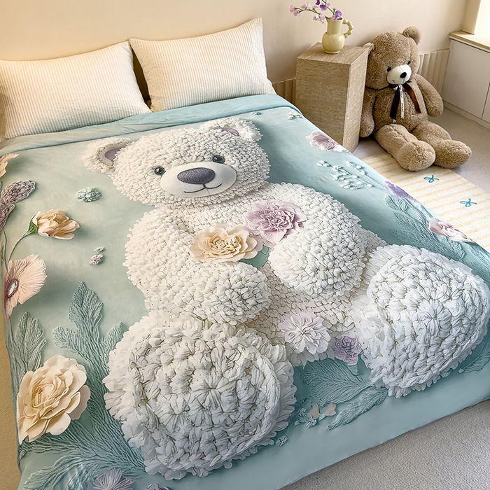 91家纺网 家纺一手货源 找家纺 归属 2025新款亲肤舒适5D大版数码印花冰淇淋夏被夏凉被空调被-系列二 毛绒熊