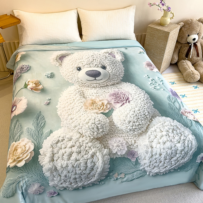 91家纺网 家纺一手货源 找家纺 归属 2025新款亲肤舒适5D大版数码印花冰淇淋夏被夏凉被空调被-系列二 毛绒熊