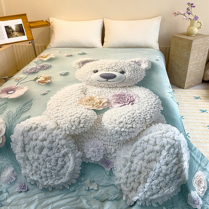 91家纺网 家纺一手货源 找家纺 归属 2025新款亲肤舒适5D大版数码印花冰淇淋夏被夏凉被空调被-系列二 毛绒熊