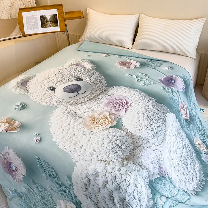 91家纺网 家纺一手货源 找家纺 归属 2025新款亲肤舒适5D大版数码印花冰淇淋夏被夏凉被空调被-系列二 毛绒熊