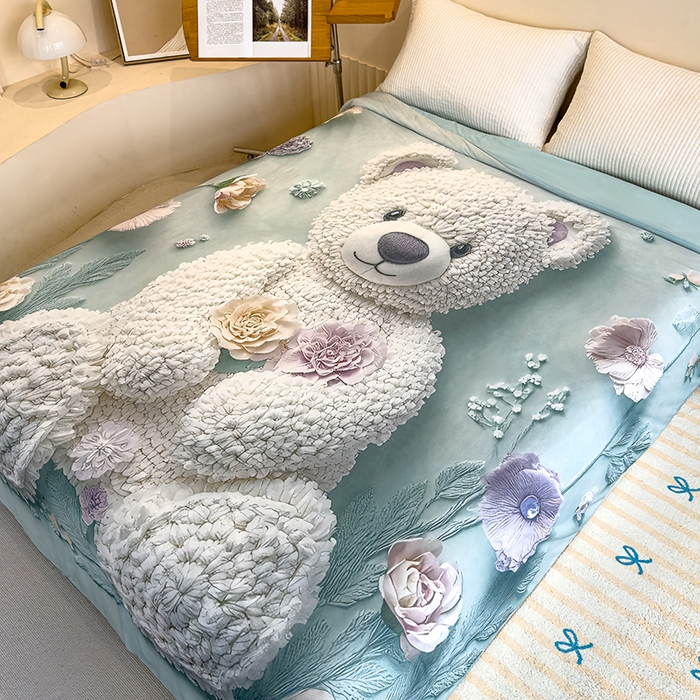 91家纺网 家纺一手货源 找家纺 归属 2025新款亲肤舒适5D大版数码印花冰淇淋夏被夏凉被空调被-系列二 毛绒熊