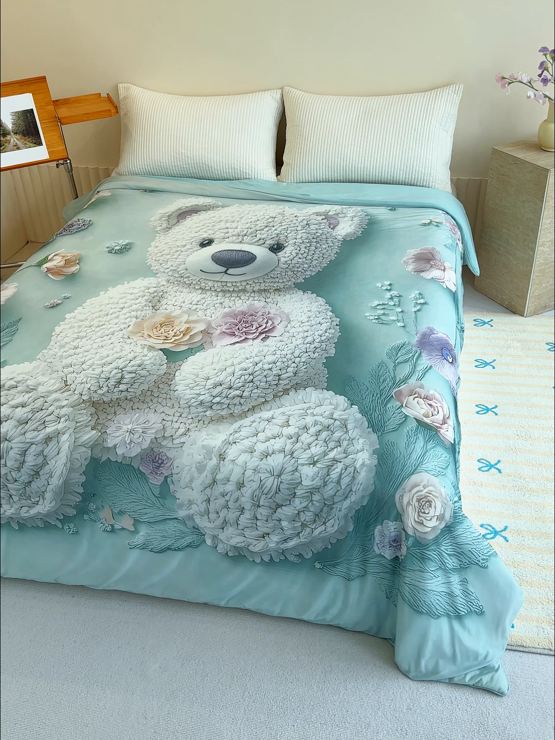 91家纺网 家纺一手货源 找家纺 归属 2025新款亲肤舒适5D大版数码印花冰淇淋夏被夏凉被空调被-系列二 毛绒熊