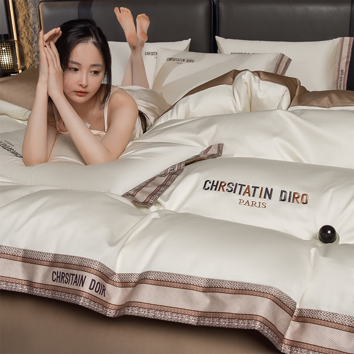 91家纺网 家纺一手货源 找家纺 瑞驰家纺 2025新款长绒棉纯棉绣花四件套-莱桉系列 莱桉-贝壳白