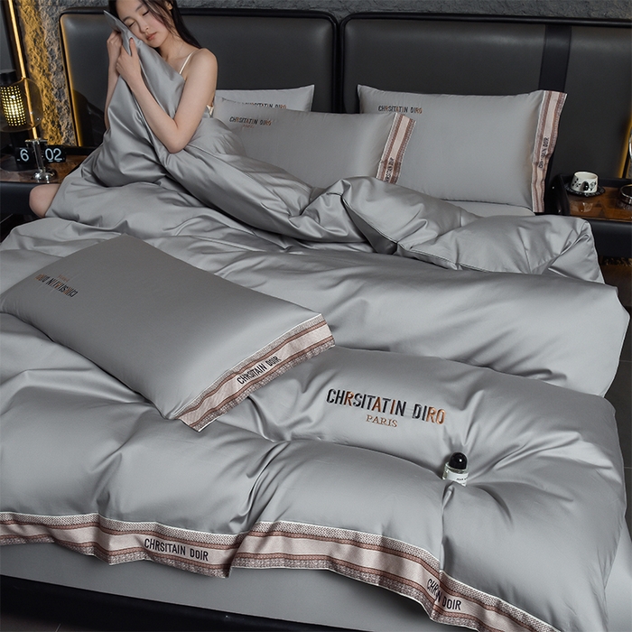 91家纺网 家纺一手货源 找家纺 瑞驰家纺 2025新款长绒棉纯棉绣花四件套-莱桉系列 莱桉-朵拉灰