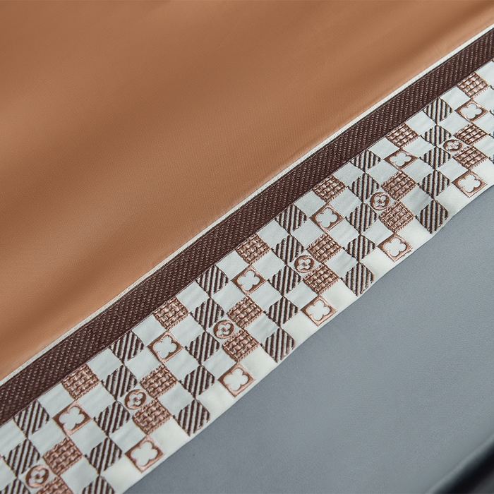 91家纺网 家纺一手货源 找家纺 瑞驰家纺 2025新款长绒棉纯棉绣花四件套-棋盘格系列 棋盘格-摩卡橙