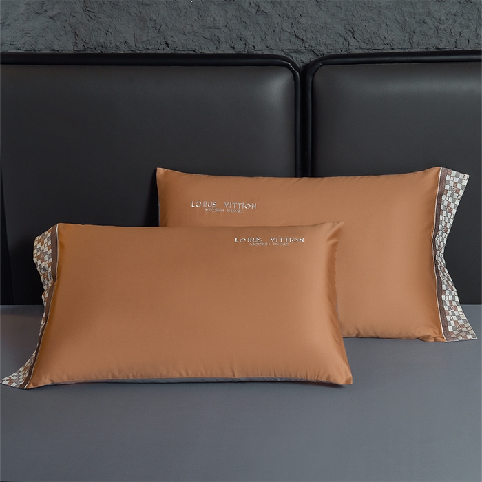 91家纺网 家纺一手货源 找家纺 瑞驰家纺 2025新款长绒棉纯棉绣花四件套-棋盘格系列 棋盘格-摩卡橙