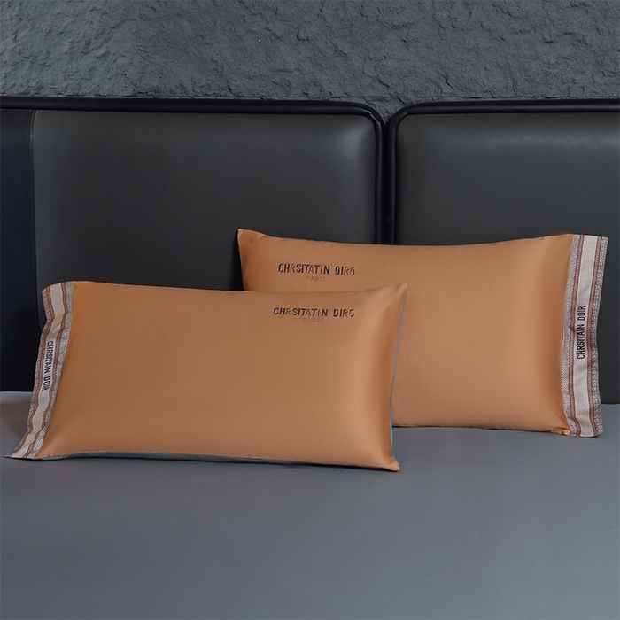 91家纺网 家纺一手货源 找家纺 瑞驰家纺 2025新款长绒棉纯棉绣花四件套-莱桉系列 莱桉-棕橙