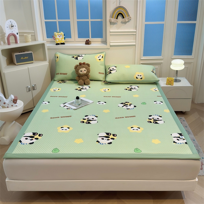 91家纺网 家纺一手货源 找家纺 喜居 2025新款A类印花凉感豆豆三明治复合款凉席席子 三明治复合款-小熊猫