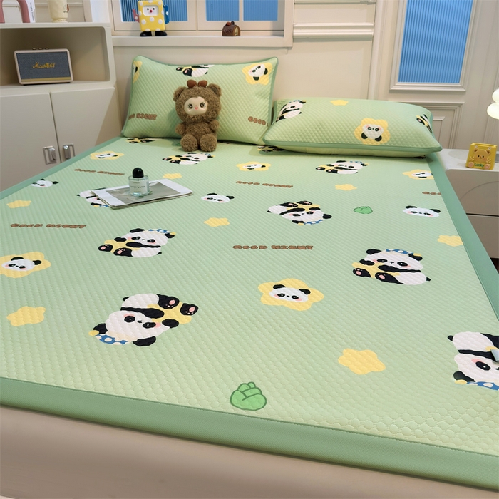 91家纺网 家纺一手货源 找家纺 喜居 2025新款A类印花凉感豆豆三明治复合款凉席席子 三明治复合款-小熊猫