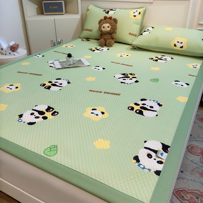 91家纺网 家纺一手货源 找家纺 喜居 2025新款A类印花凉感豆豆三明治复合款凉席席子 三明治复合款-小熊猫