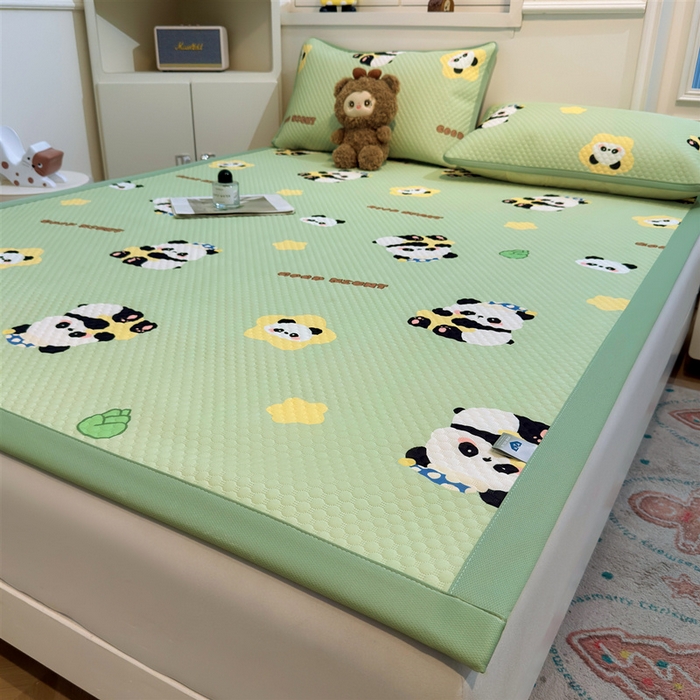 91家纺网 家纺一手货源 找家纺 喜居 2025新款A类印花凉感豆豆三明治复合款凉席席子 三明治复合款-小熊猫