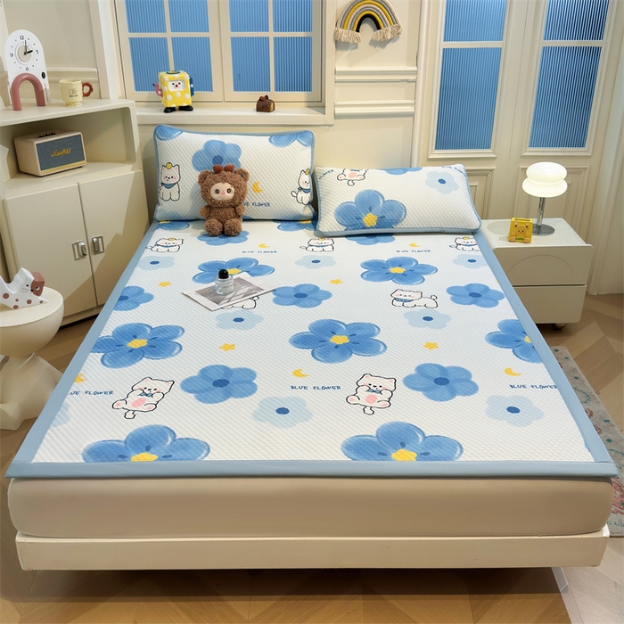 91家纺网 家纺一手货源 找家纺 喜居 2025新款A类印花凉感豆豆三明治复合款凉席席子 三明治复合款-蓝喵儿