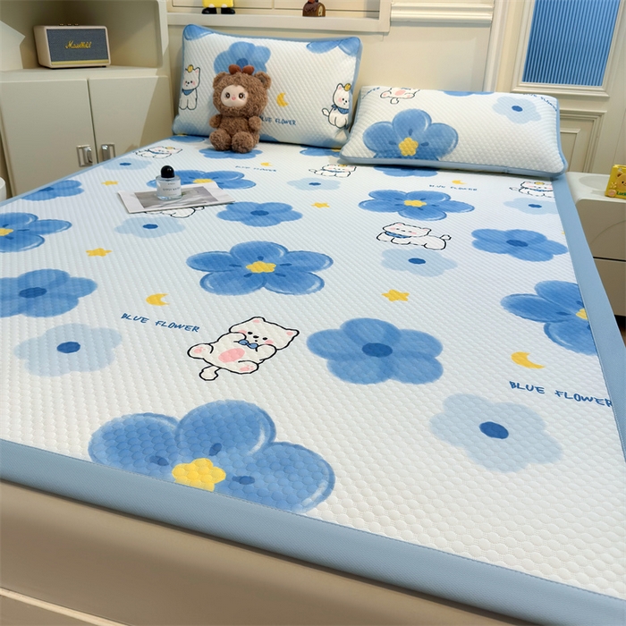 91家纺网 家纺一手货源 找家纺 喜居 2025新款A类印花凉感豆豆三明治复合款凉席席子 三明治复合款-蓝喵儿