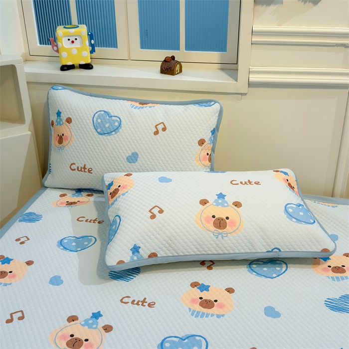 91家纺网 家纺一手货源 找家纺 喜居 2025新款A类印花凉感豆豆三明治复合款凉席席子 三明治复合款-酷酷的心