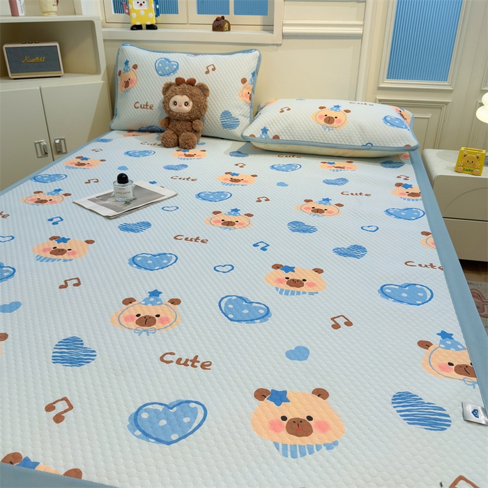 91家纺网 家纺一手货源 找家纺 喜居 2025新款A类印花凉感豆豆三明治复合款凉席席子 三明治复合款-酷酷的心