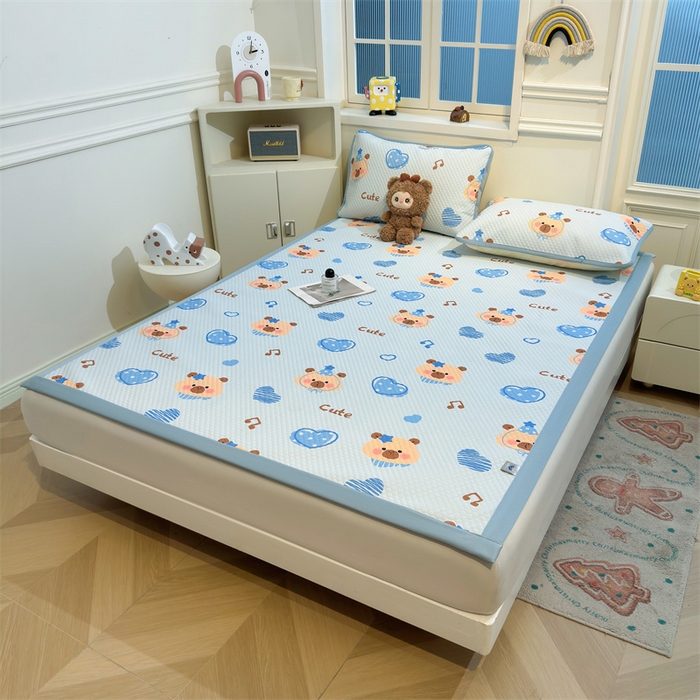 91家纺网 家纺一手货源 找家纺 喜居 2025新款A类印花凉感豆豆三明治复合款凉席席子 三明治复合款-酷酷的心