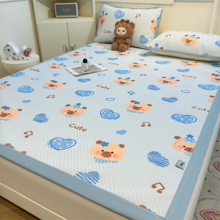 91家纺网 家纺一手货源 找家纺 喜居 2025新款A类印花凉感豆豆三明治复合款凉席席子 三明治复合款-酷酷的心