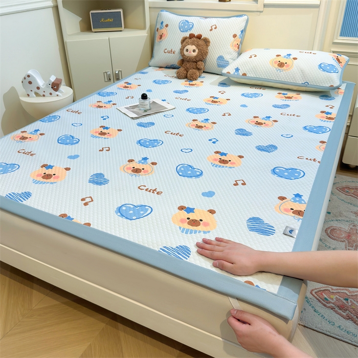 91家纺网 家纺一手货源 找家纺 喜居 2025新款A类印花凉感豆豆三明治复合款凉席席子 三明治复合款-酷酷的心