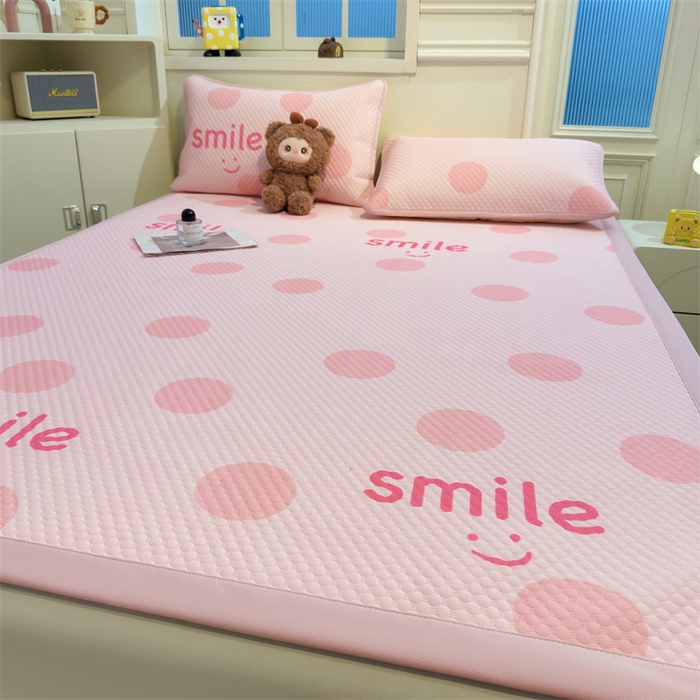 91家纺网 家纺一手货源 找家纺 喜居 2025新款A类印花凉感豆豆三明治复合款凉席席子 三明治复合款-微笑粉