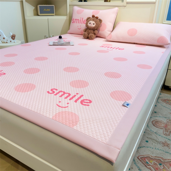 91家纺网 家纺一手货源 找家纺 喜居 2025新款A类印花凉感豆豆三明治复合款凉席席子 三明治复合款-微笑粉