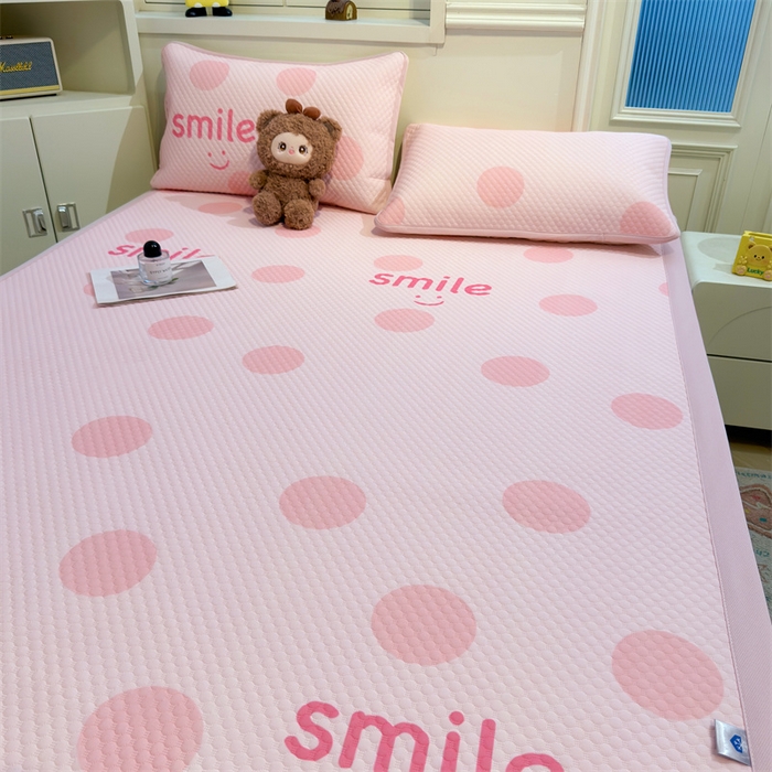 91家纺网 家纺一手货源 找家纺 喜居 2025新款A类印花凉感豆豆三明治复合款凉席席子 三明治复合款-微笑粉