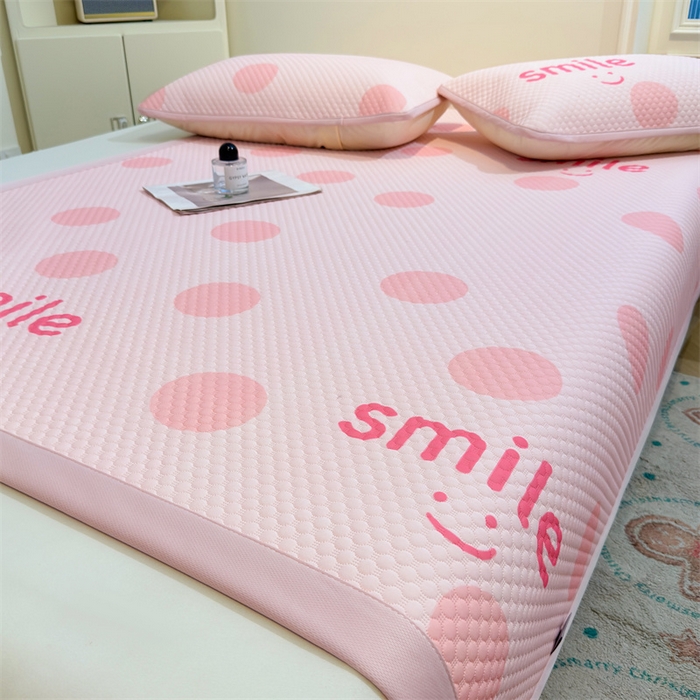 91家纺网 家纺一手货源 找家纺 喜居 2025新款A类印花凉感豆豆三明治复合款凉席席子 三明治复合款-微笑粉