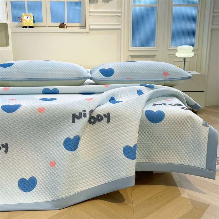 91家纺网 家纺一手货源 找家纺 喜居 2025新款A类印花凉感豆豆三明治复合款凉席席子 三明治复合款-蓝色心情