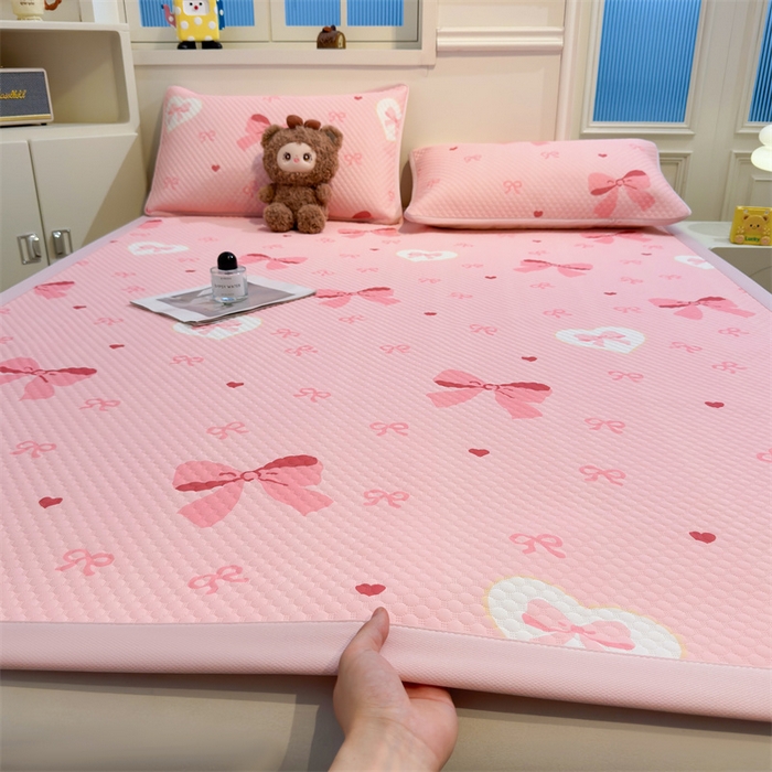 91家纺网 家纺一手货源 找家纺 喜居 2025新款A类印花凉感豆豆三明治复合款凉席席子 三明治复合款-粉色之恋