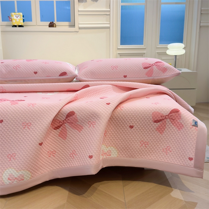 91家纺网 家纺一手货源 找家纺 喜居 2025新款A类印花凉感豆豆三明治复合款凉席席子 三明治复合款-粉色之恋