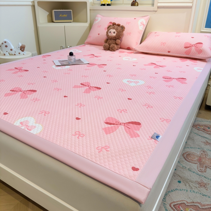 91家纺网 家纺一手货源 找家纺 喜居 2025新款A类印花凉感豆豆三明治复合款凉席席子 三明治复合款-粉色之恋