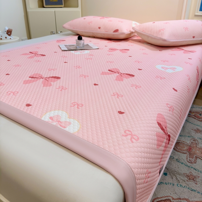 91家纺网 家纺一手货源 找家纺 喜居 2025新款A类印花凉感豆豆三明治复合款凉席席子 三明治复合款-粉色之恋